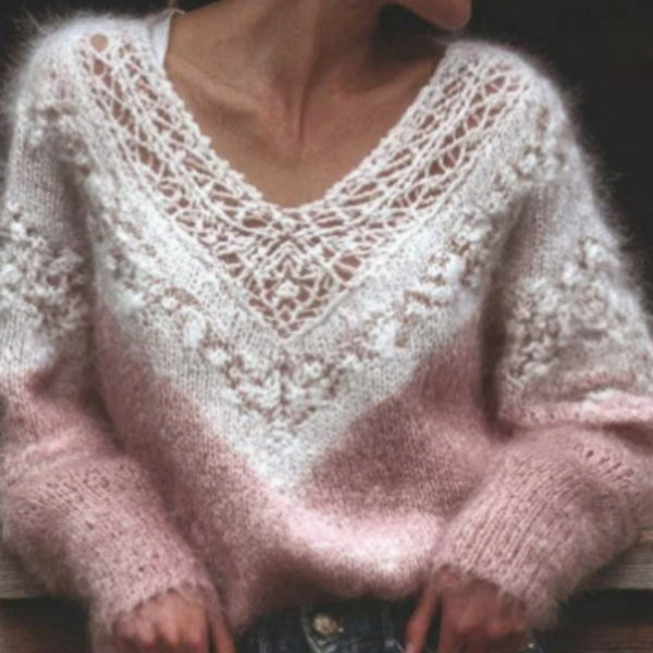 Suéter Suelto Cuello V para Mujer con Estampado Digital y Textura Suave