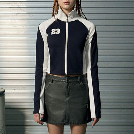 Chaqueta Polo Patchwork Contraste Blanco y Negro Estilo Locomotora Hot Girl - Image 2