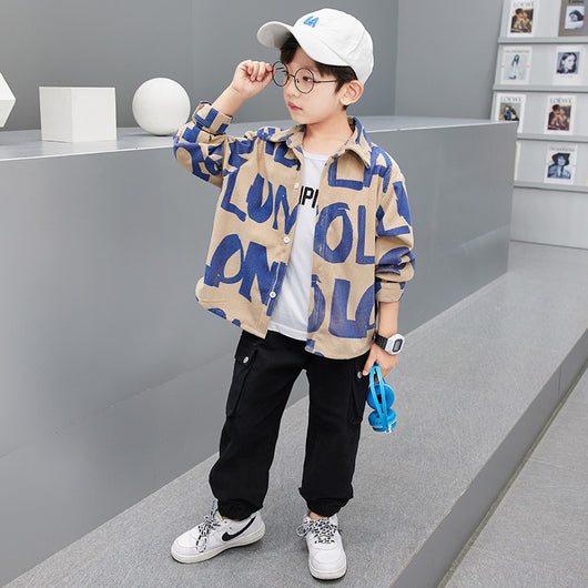 Camisa Infantil de Pana con Letras - Diseño Simple y Moderno