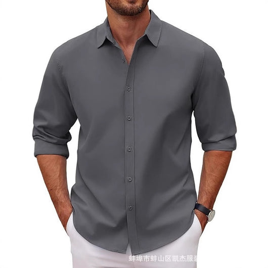 Camisa Clásica de Manga Larga para Hombre en Color Sólido - Image 3