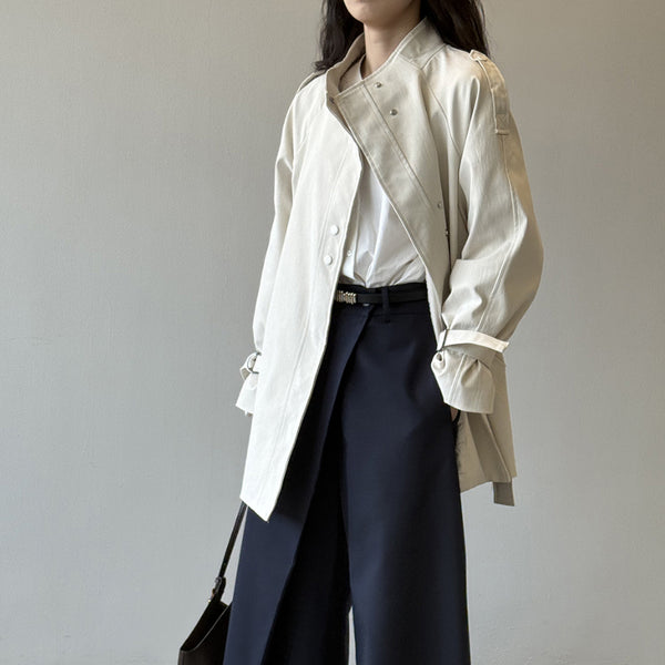 Abrigo Trench Casual Holgado con Cuello de Pie para Mujer
