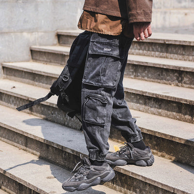 Pantalones Cargo Denim Desgastado con Cordón Ajustable - Image 11