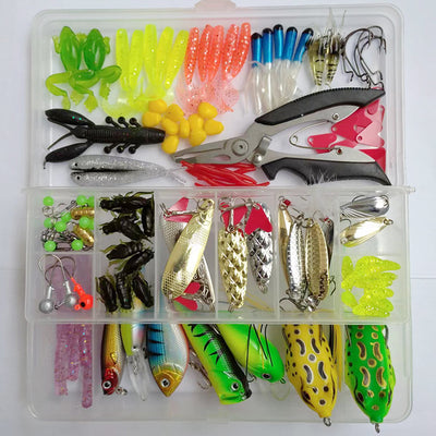 Kit Completo de Pesca 142 Piezas con Alicates y Señuelos Brillantes