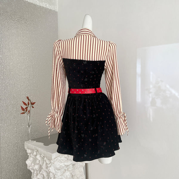 Vestido Bodycon Y2K Polka Dot con Paneles de Terciopelo