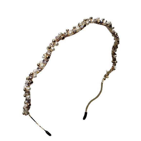Pasador de Cabello Coreano de Metal con Perlas y Cristales - Diseño Francés Elegante