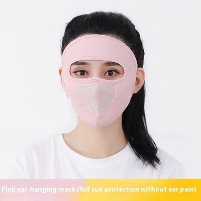 Light pink ice silk sun protection mask with ear loops and neck coverage, featuring small ventilation holes. - Image 37