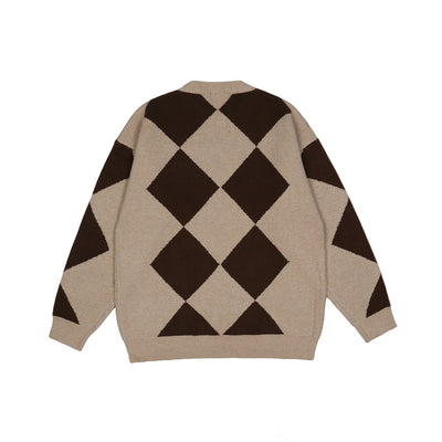 Suéter Hombre Jacquard Diamante Oversized Cuello Redondo Tendencia Casual - Image 5