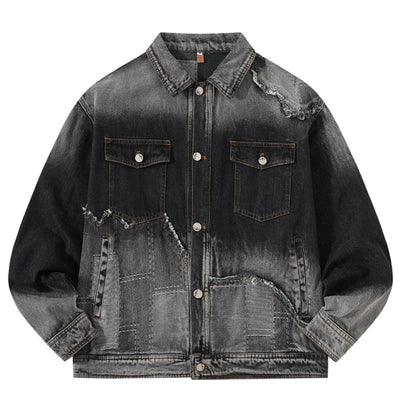Chaqueta Denim Vintage Destruida Estilo Retro Americano - Image 5