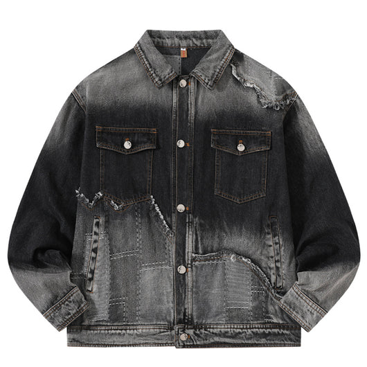 Chaqueta Denim Vintage Destruida Estilo Retro Americano - Image 5