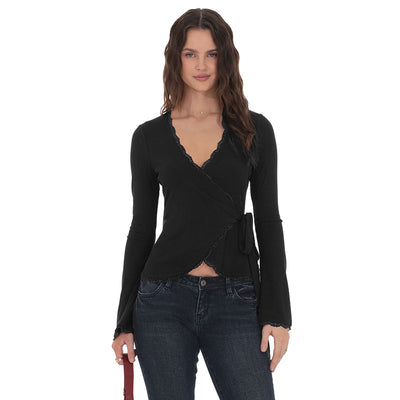Blusa Escote en V Profundo con Cruzado Frontal y Encaje - Image 11