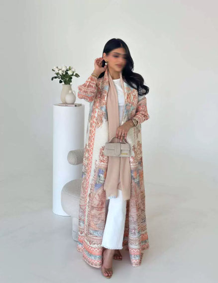 Cardigan Chal Estampado con Pliegues para Mujer - Image 8