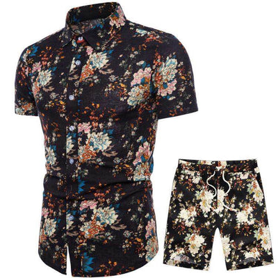 Conjunto Casual Étnico para Hombre - Camisa Floral de Manga Corta con Shorts - Image 14