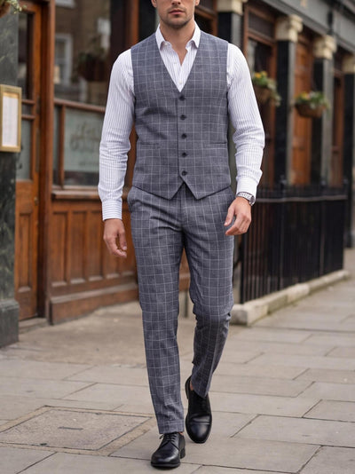 Chaleco y Pantalón de Vestir a Cuadros para Hombre - Conjunto Ejecutivo de 2 Piezas - Image 8