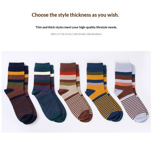 Calcetines Largos de Algodón para Hombre con Rayas Coloridas - Esencial de Moda Otoño Invierno - Image 12