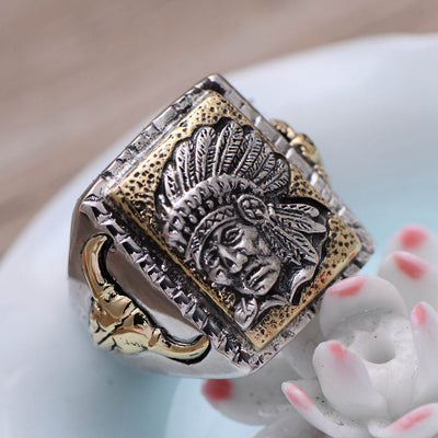 Anillo Abierto Jefe Indio en Plata de Ley S925 para Hombre - Image 9