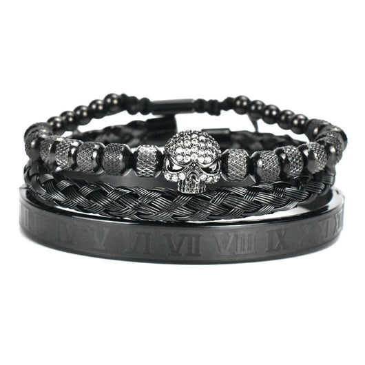 Pulsera de Acero Inoxidable con Calavera Retro y Letras Romanas Trenzadas - Image 7