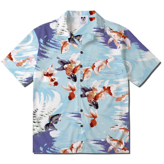 Camisa Cardigan Estampado Koi Flores Manga Corta para Hombre - Image 7