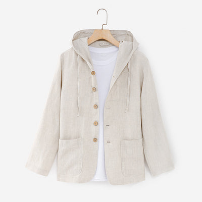 Chaqueta Lino Casual con Capucha - Suelta y Transpirable - Image 9