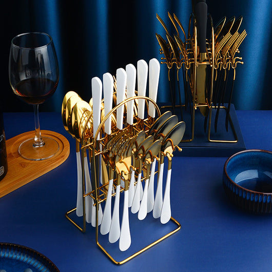 Juego de Cubiertos Dorados de Acero Inoxidable con Organizador - Servicio de Lujo - Image 3
