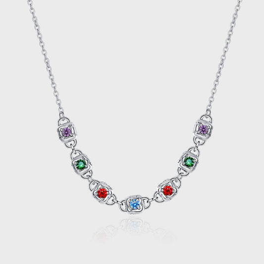 Collar Cadena Pesada Plata 925 con Dados Cuadrados de Zirconia Multicolor Estilo Retro Industrial