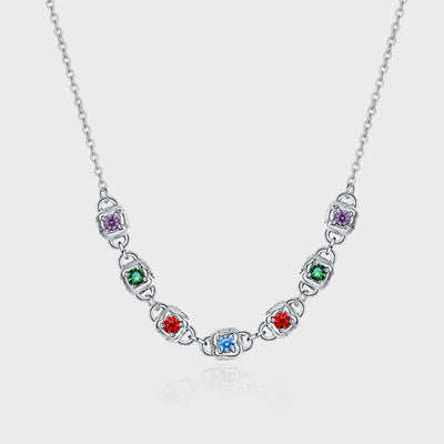 Collar Cadena Pesada Plata 925 con Dados Cuadrados de Zirconia Multicolor Estilo Retro Industrial