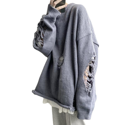 Suéter Rasgado de Color Liso para Hombre - Otoño e Invierno - Image 10