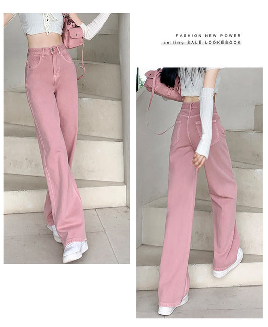 Pantalón Denim Rosa Palo Talle Alto Efecto Esbeltecedor Pierna Ancha Recta - Image 16