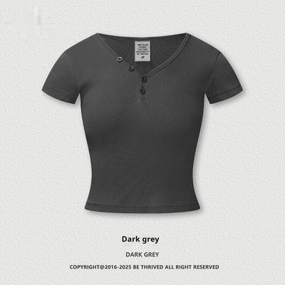 Blusa Retro Americana Slim Fit Cuello V Manga Corta - Image 4