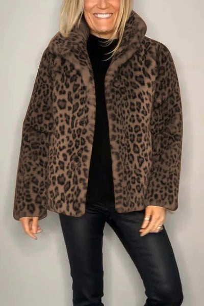 Abrigo Femenino Estampado Leopardo con Solapa y Cuero Sintético - Image 7