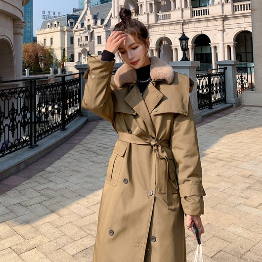Abrigo Largo Oversized de Invierno con Costuras Decorativas para Mujer