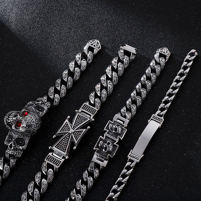 Pulsera de Acero Titanio con Calavera y Cruz - Diseño Dominio Vintage para Hombre - Image 5