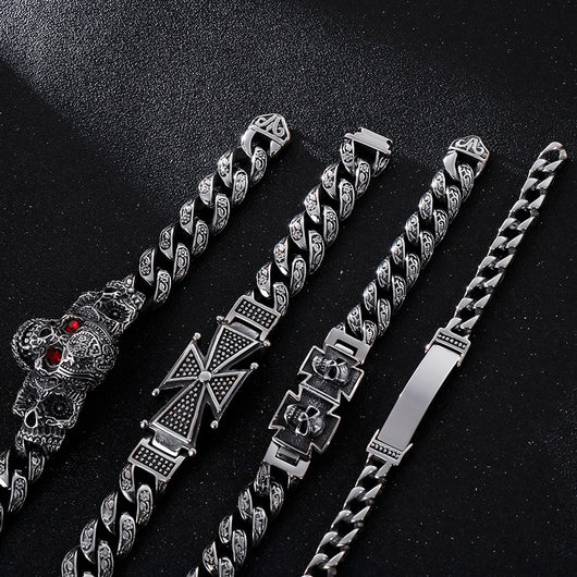 Pulsera de Acero Titanio con Calavera y Cruz - Diseño Dominio Vintage para Hombre - Image 5