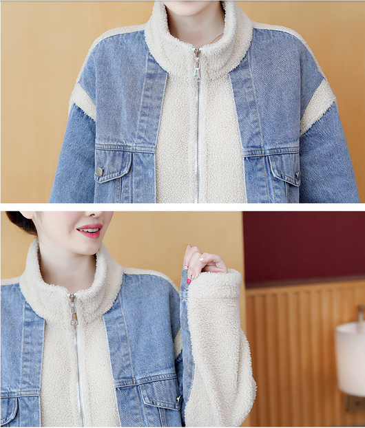 Abrigo de Invierno para Mujer con Lana de Cordero y Detalles de Costura Denim - Image 13