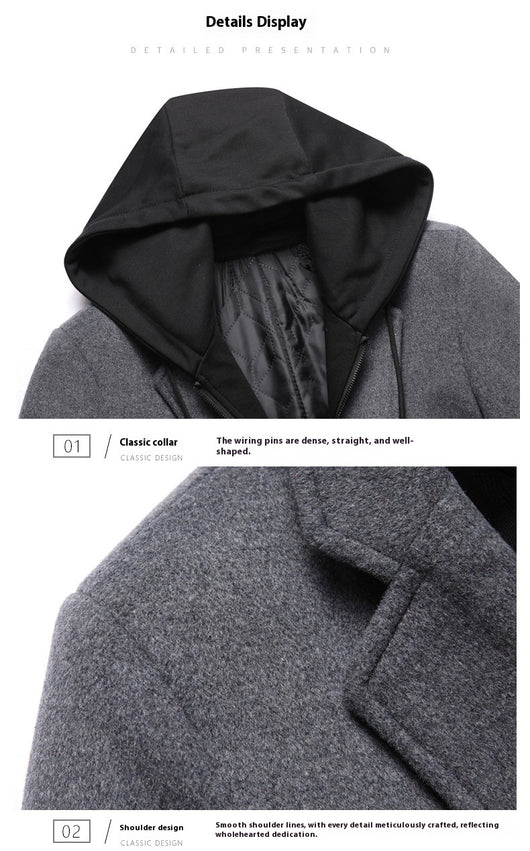 Abrigo de Lana Casual para Hombre con Gorro Desmontable - Image 26