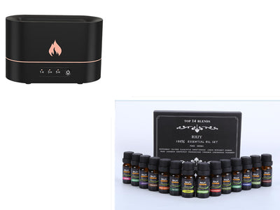 Black flame aromatherapy machine with a rose gold flame icon and timer settings for 1, 3, and 5 hours. - Image 8