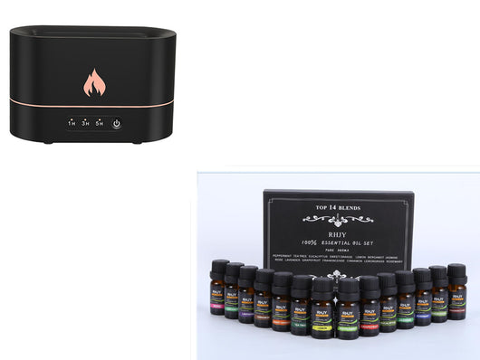 Black flame aromatherapy machine with a rose gold flame icon and timer settings for 1, 3, and 5 hours. - Image 8