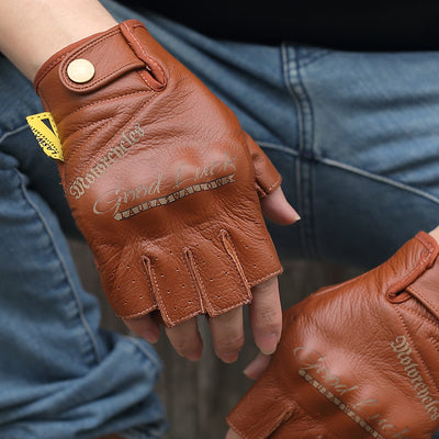 Guantes de Motocicleta Cuero Vacuno Amarillo Dedos Libres - Image 3