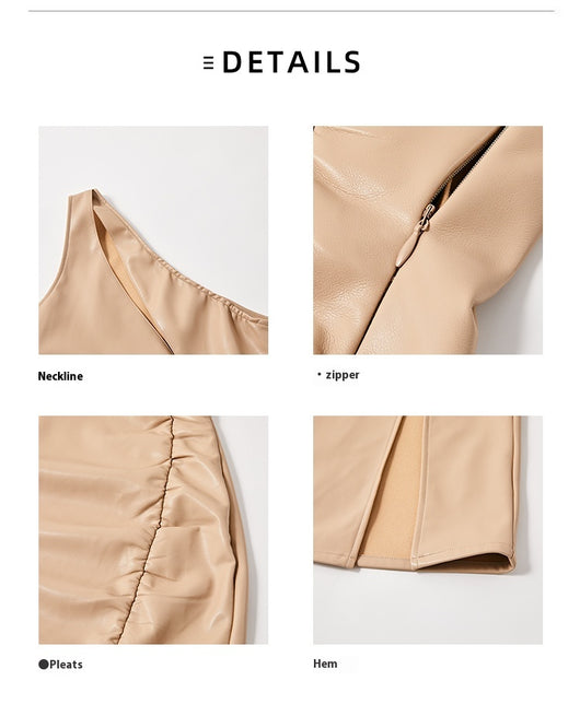 Vestido Falda de Cuero con Pliegues Asimétricos y Abertura Lateral - Image 19