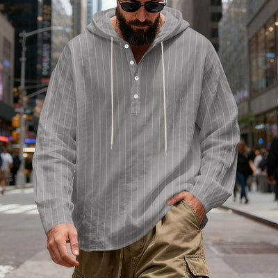 Camisa Lino Holgada Talla Grande Hombre a Rayas con Capucha - Image 4