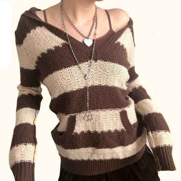 Sudadera con Capucha Kawaii a Rayas - Jumper Vintage Preppy