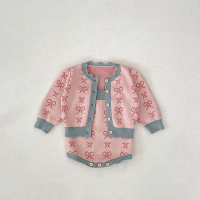 Cardigan Romper de Punto con Cuello Concha y Moño - Manga Larga - Image 13