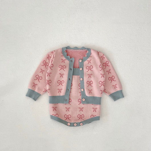 Cardigan Romper de Punto con Cuello Concha y Moño - Manga Larga - Image 13