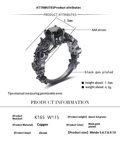 Anillo Punk Chapado en Oro Negro con Circón Negro Incrustado - Image 6