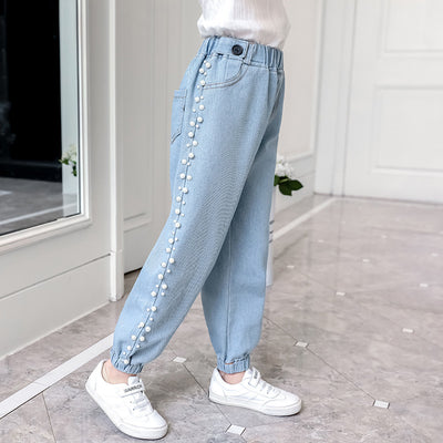 Pantalones Vaqueros Holgados Estilo Coreano con Detalles de Perlas para Niños y Adolescentes - Image 7