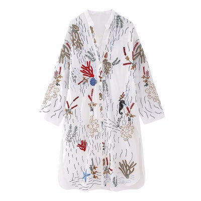 Vestido Camisero Largo Holgado con Bordados para Mujer - Image 20