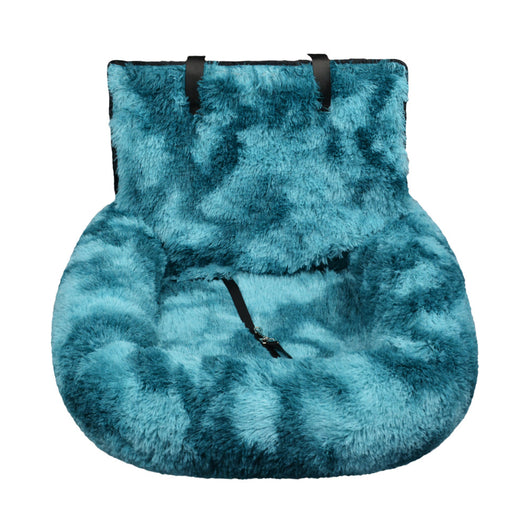 Dark gray plush pet bed with a high back and safety leash, designed for indoor use or as a car seat pad. - Image 9