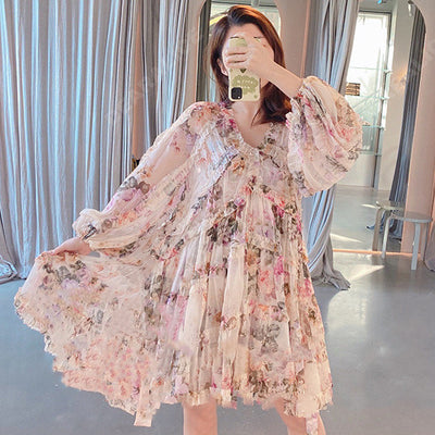 Vestido Largo Floral con Cintura Ajustada y Mangas Farol - Image 3
