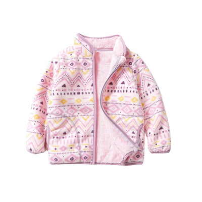 Chaqueta Casual para Niñas con Rayas Geométricas y Forro de Terciopelo - Image 2