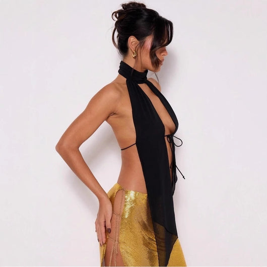Top Halter Backless con Cuello Alto y Encaje - Image 4