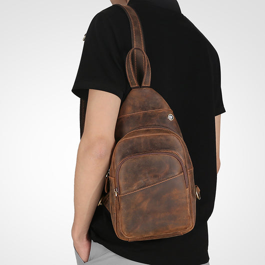 Bolsa Pecho Cuero Crazy Horse para Hombre - Estilo Outdoor